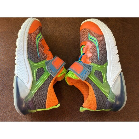 SAUCONY FLASH GLOW LITTLE KIDS' TODDLER SIZE 6 HOOK & LOOP ANTI-ODOR ORANGE - Picture 7 of 10